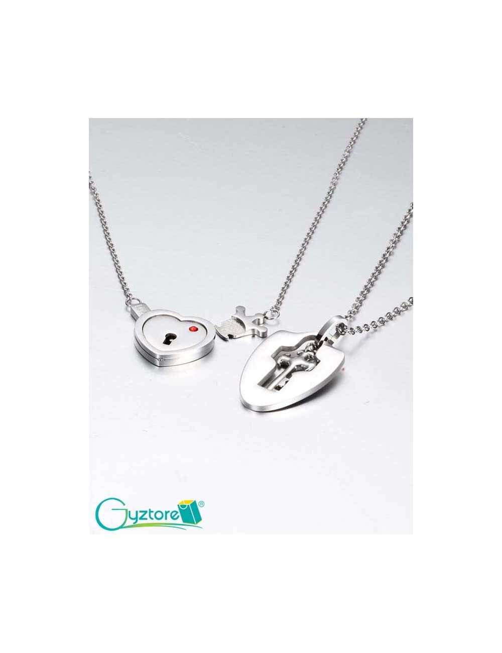 Collar con llave que abre corazón acero inoxidable