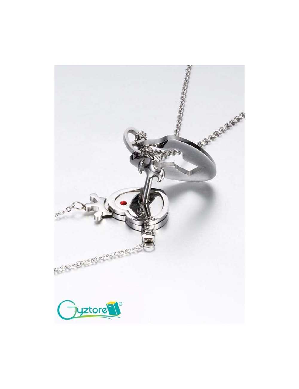 Collar con llave que abre corazón acero inoxidable