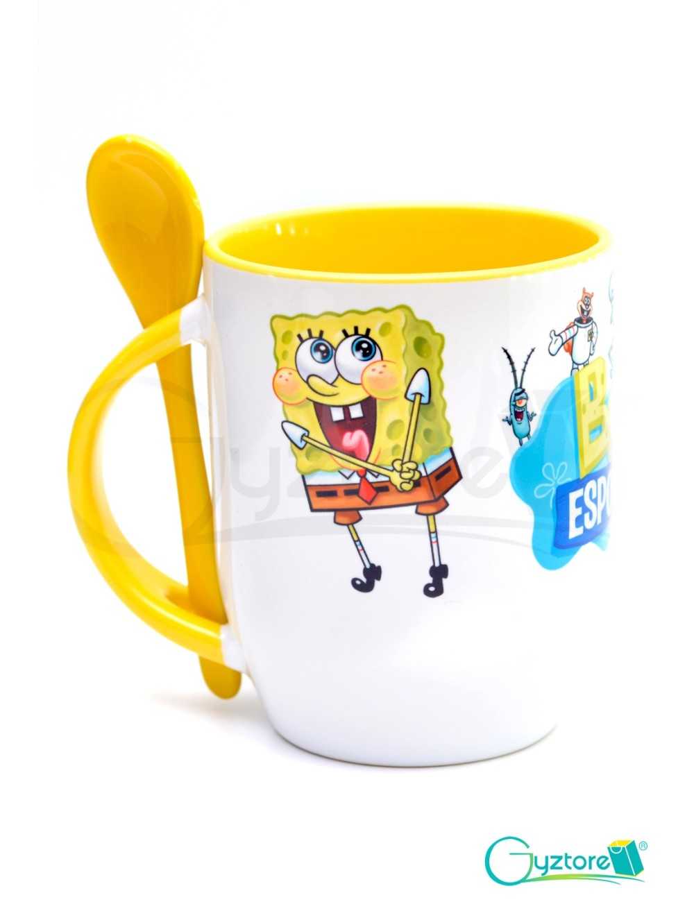 Taza de cerámica con cuchara diseño  “Bob Esponja”