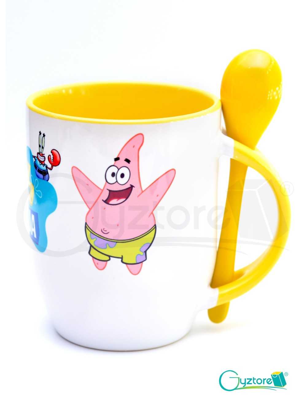 Taza de cerámica con cuchara diseño  “Bob Esponja”