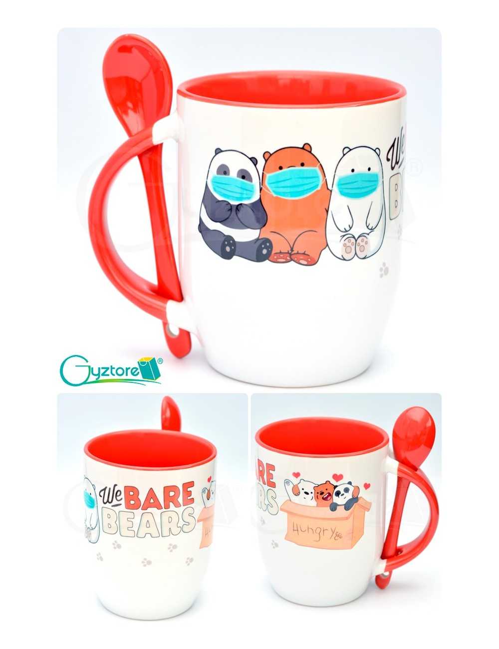 Taza de cerámica con cuchara diseño  “Osos Escandalosos”