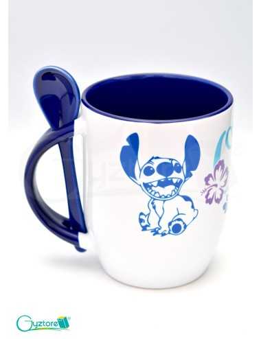 Taza de cerámica con cuchara diseño  “Stitch”