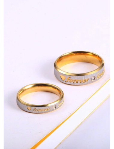 Anillos para parejas de acero inoxidable dorado con plateado "Forever Love"