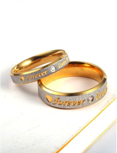 Anillos para parejas de acero inoxidable dorado con plateado "Forever Love"