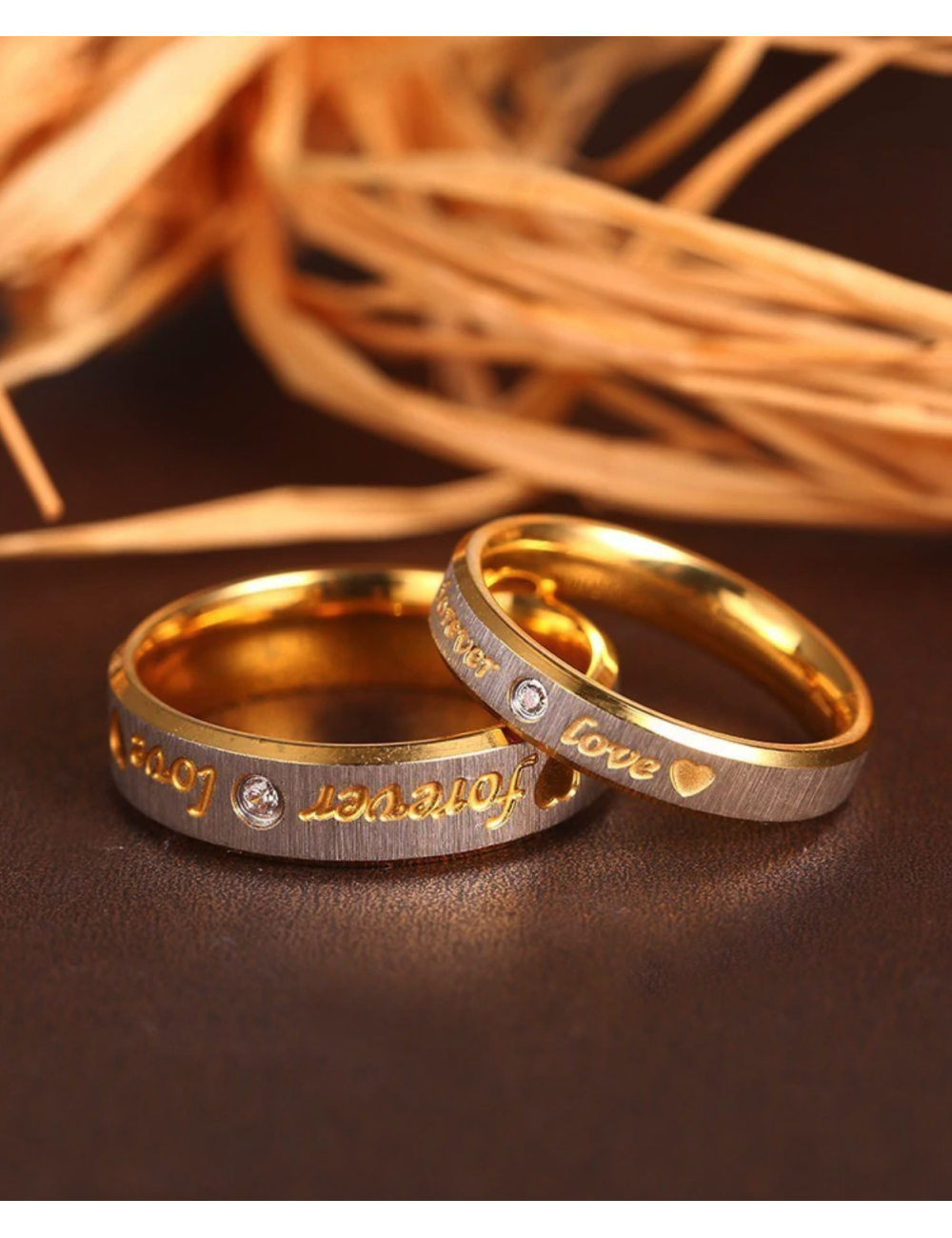 Anillos para parejas de acero inoxidable dorado con plateado "Forever Love"