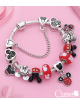 Pulsera roja con dijes de Mickey y Minnie