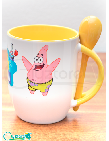 Taza de cerámica con cuchara diseño  “Bob Esponja”