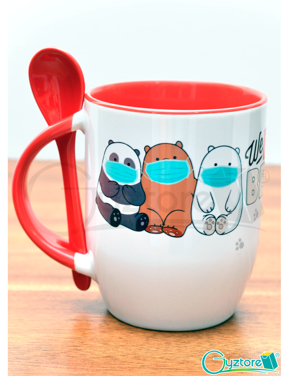 Taza de cerámica con cuchara diseño  “Osos Escandalosos”