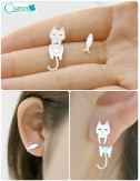 Aretes diseño de gato y pescado