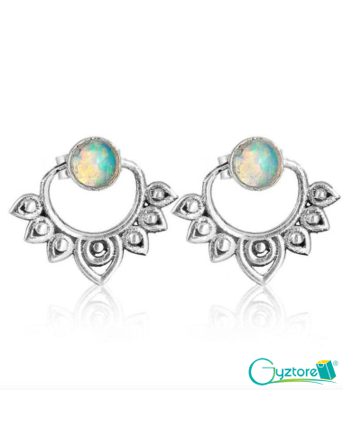 Aretes tribal con piedra opalo