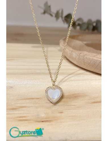 Collar de cristal con dije de corazón acero inoxidable y baño en oro