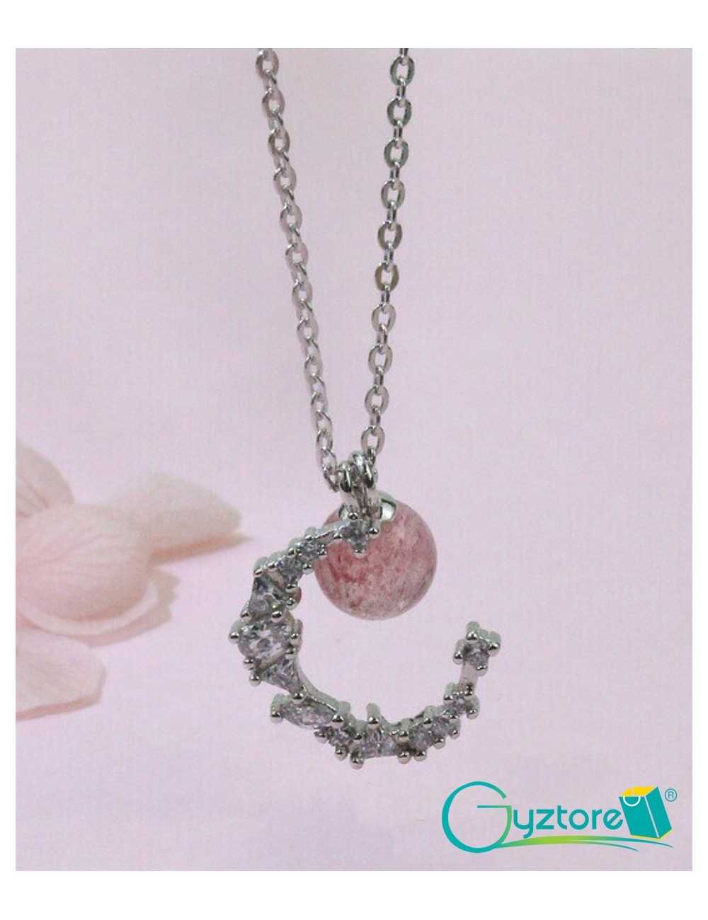 Collar diseño de luna con piedra rosada