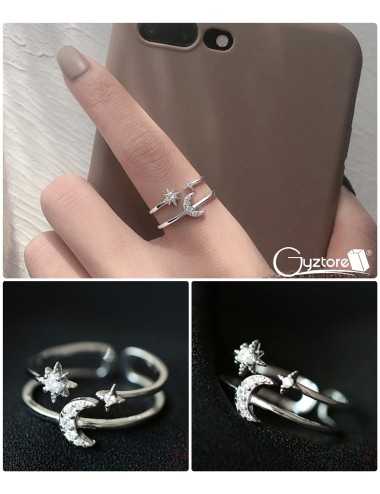Anillo diseño de luna y estrellas plata sterlina 925