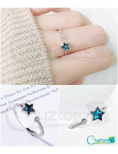 Anillo diseño estrella celeste plata sterlina 925