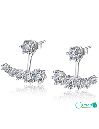 Aretes plata 925 con zirconias y detalle trasero