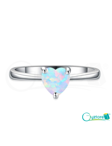 Anillo plata 925 ópalo blanco de corazón