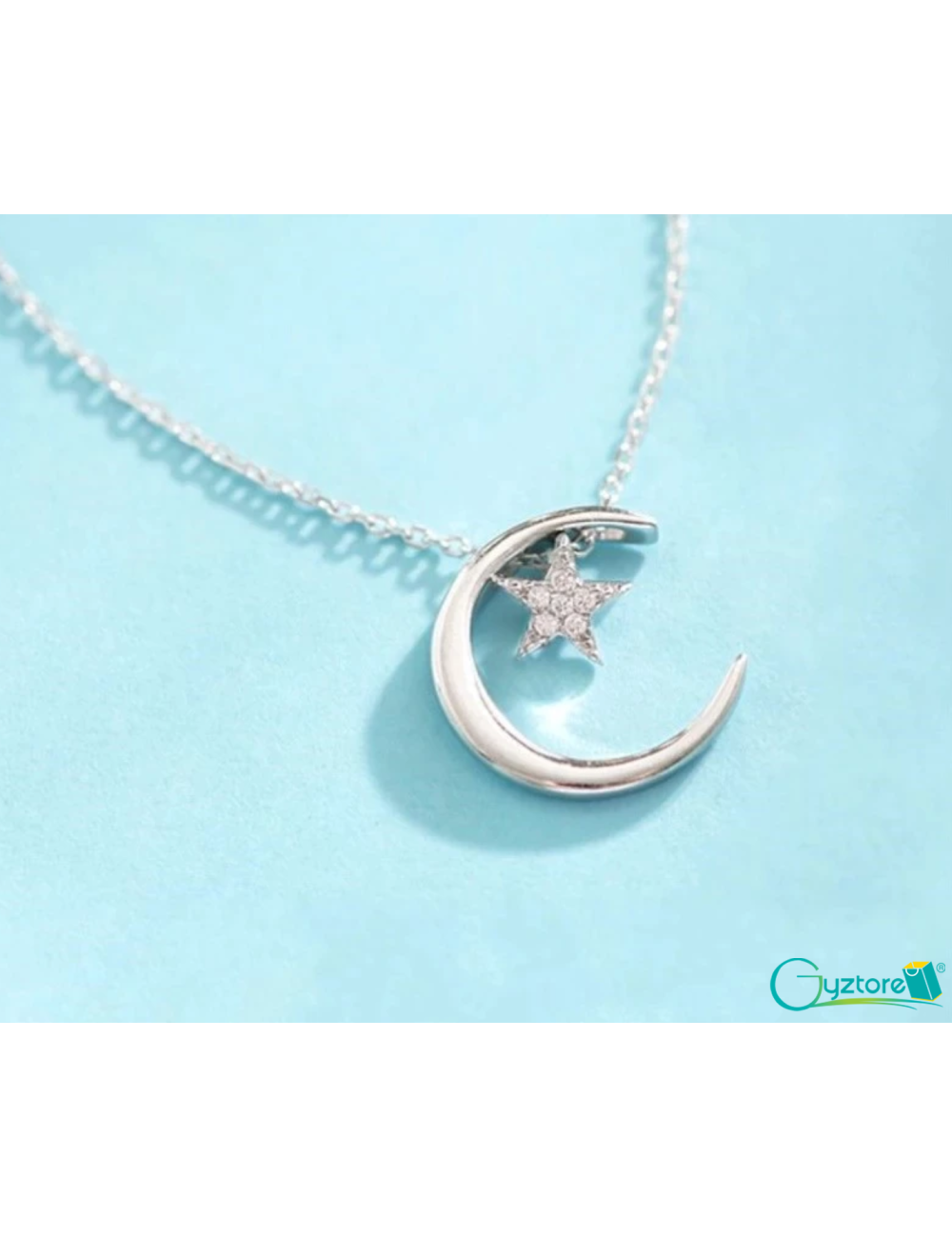 Collar plata 925 diseño de luna y estrella