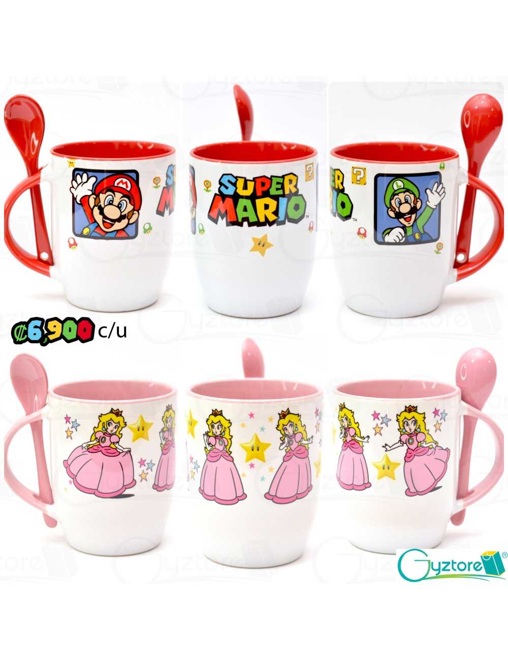 Tazas con cuchara diseño de Mario Bros