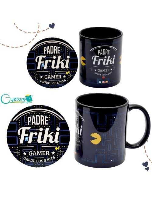 Combo para papá: Posavasos + taza negra "Papá Friki"