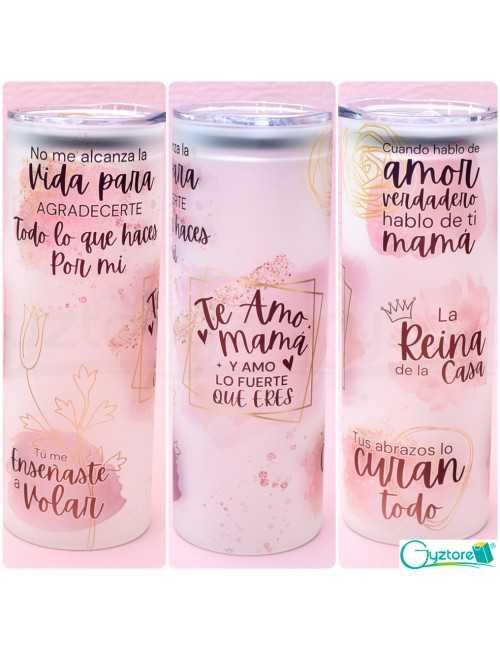 Botella tumbler de vidrio glaseado diseños para mamá