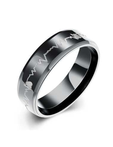 Anillo color negro para hombre de Titanio "Heartbeat"