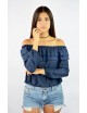 Blusa hombros descubiertos azul manga larga
