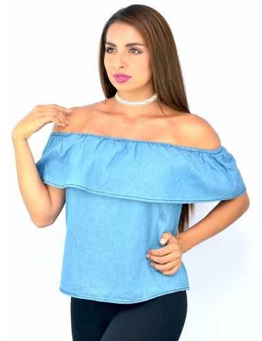 Blusa campesina estilo mezclilla