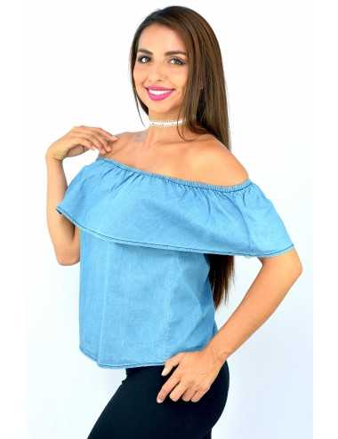 Blusa campesina estilo mezclilla