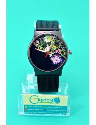 Reloj Negro con Estampado de Flores