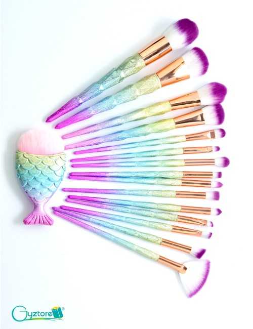 Set 16 brochas diseño de sirena multicolor y brocha de pez Set 16 brochas diseño de sirena multicolor y brocha de pez