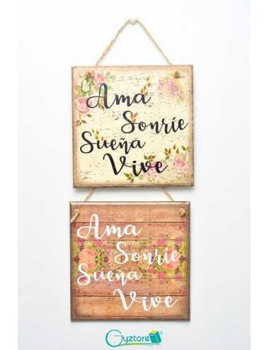 Cuadro artesanal "Ama, Sueña, Sonríe, Vive"