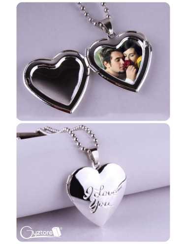 Collar relicario de corazón y frase I love you
