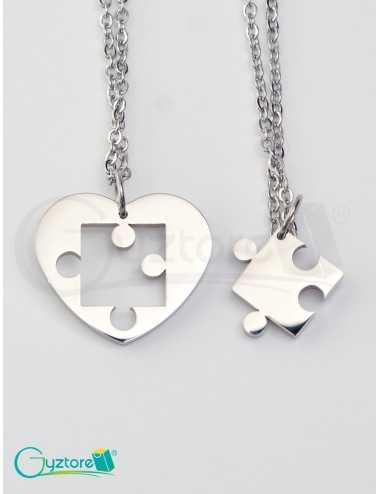 Collares acero de corazón y rompecabezas