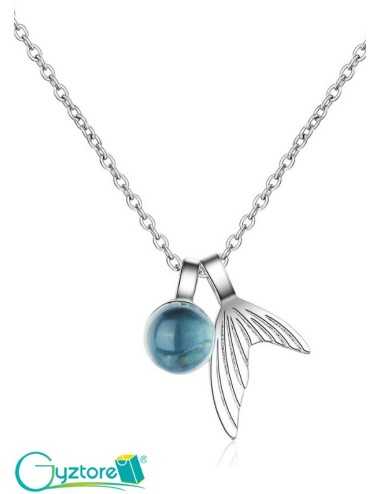 Collar con cola de sirena y gota azul