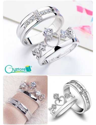 Anillo ajustable para parejas de corona y cruz