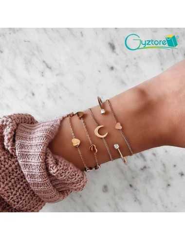 Set de pulseras de bronce diseños de corazón