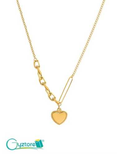 Collar dorado con dije de corazón acero inoxidable y baño en oro