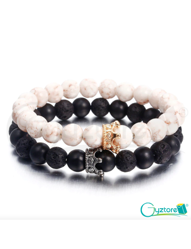 Pulsera para parejas piedra natural dije de corona