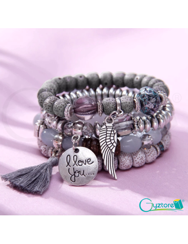 Pulseras plateadas unidas con imán diseño de corazón