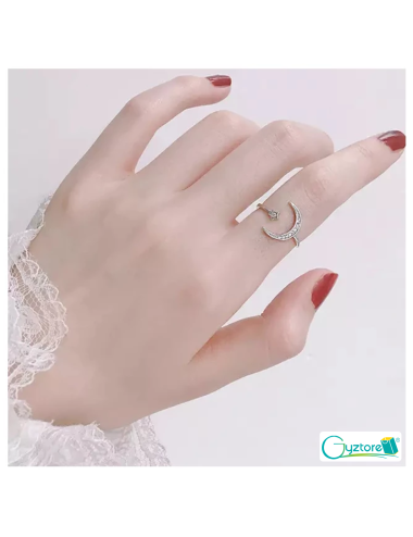 Anillo ajustable Luna y estrella plata 925