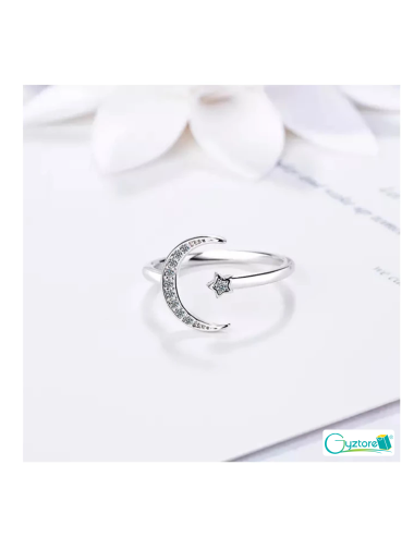 Anillo ajustable Luna y estrella plata 925