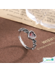 Anillo ajustable diseño rosas y corazón rojo, plata 925