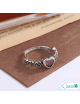 Anillo ajustable diseño rosas y corazón rojo, plata 925